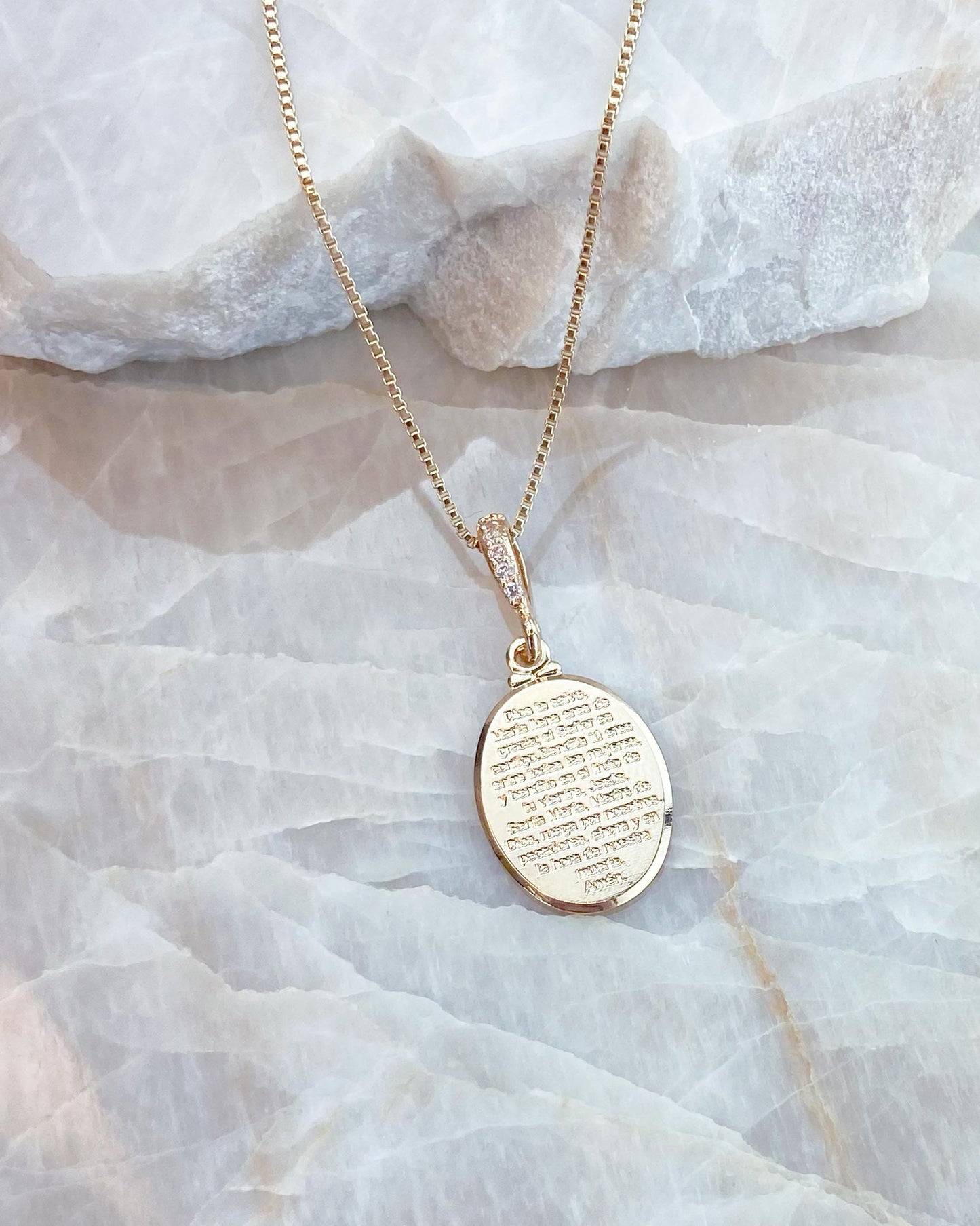 Colar Medalha Ave Maria em Espanhol 45 cm