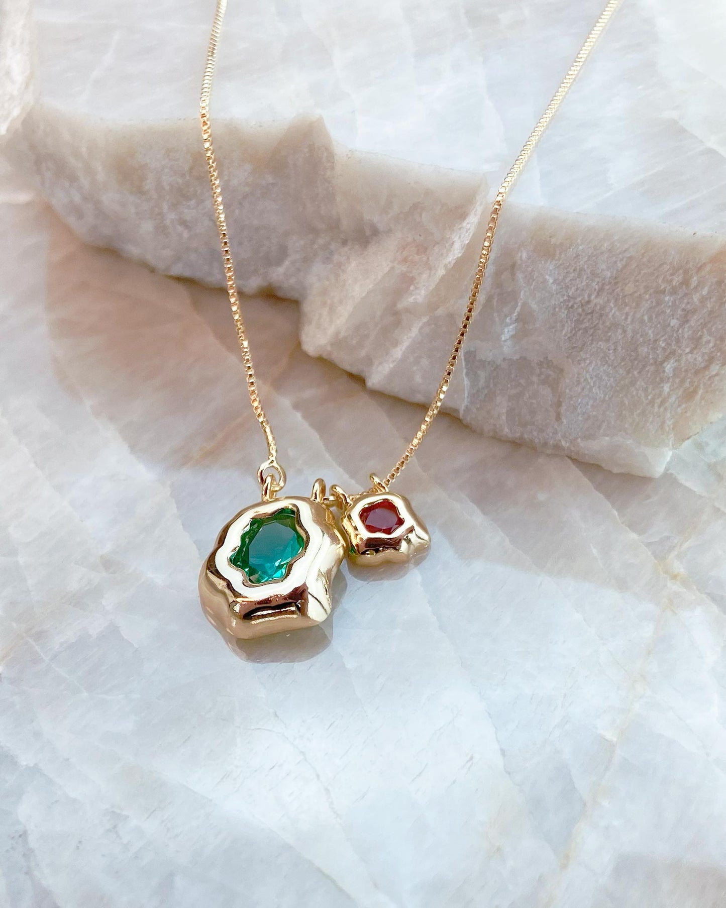 Colar Dois Pingentes Orgânico Zircônia Color 60cm